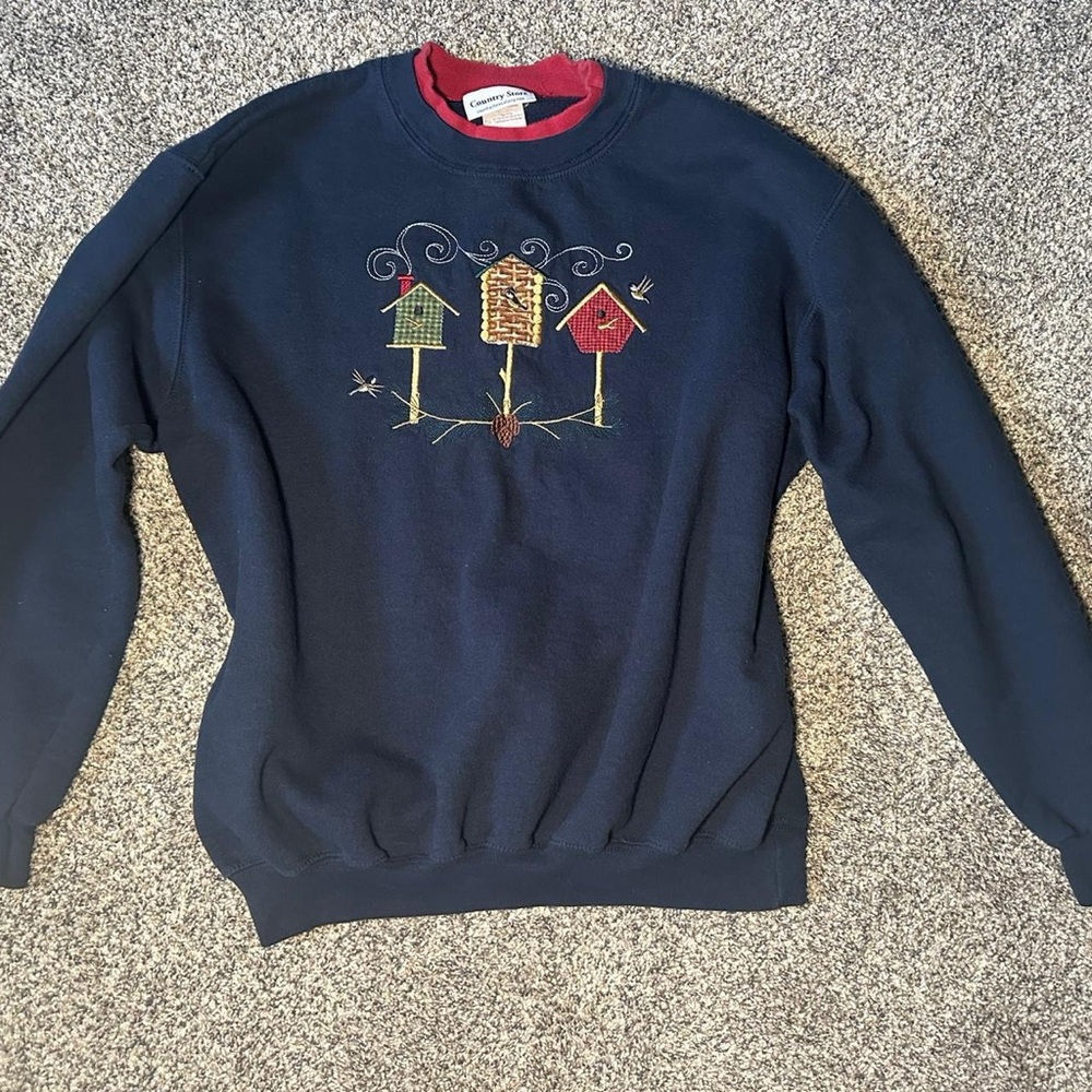 Navy Blue Embroidered Men's Sweater